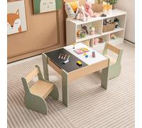 4-In-1 Wooden Activity Table And 2 Chairs For Drawing-Green