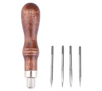 4 in 1 Wooden Handle Leather Stitching Awl, Sewing Awl for Leathercraft, DIY Hole Punch Tool with 4 Interchangeable Heads, Ergonomic Non - Slip Grip for Beginners and