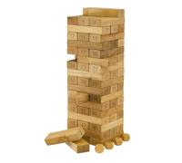 4-in-1 Wooden Tower Game for Children, Classic Tower, Dice Game, Learn Numbers and Educational Puzzle, 54 Building Blocks and 4 Dice Included, Ages 36M+