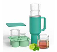 4 in 1Silicone ice Cube Mold Covers Cap Compatible with Stanley 20&30&40 Oz Cup,Dust-Proof Reusable Cylindrical Ice Mold Set,Large Ice Cube Tray with Lid (Green)