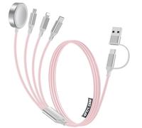 4-in-2 Charging Cable for Apple Watch Charger/Samsung/iPhone Charger,Car/Office/Camping/Travel Essentials,Type C Cable Multi Cord for iWatch Ultra/10-2/iPhone 16-11/Samsung S25-S20,iPad,airPods-Pink