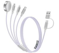 4-in-2 Charging Cable for Apple Watch Charger/Samsung/iPhone Charger,Car/Office/Camping/Travel Essentials,Type C Cable Multi Cord for iWatch Ultra/10-2/iPhone 16-11/Samsung S25-S20,iPad,airPods-Purple