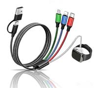 4 in 2 Multi Charger Cable, 1.5M Usb Multi Charger Cable, Nylon Braided USB A/C to Type C/Lightning/Micro USB Cable for iPhone 17-14, Samsung Galaxy, iPad, Android, Travel Essentials