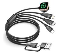 4 in 2 Multi Charger Cable 60W, 1.2M USB C Magnetic Charging Cable with iWatch/Micro USB/USB C/Lightning Connector for Apple Watch Series 11/10/9/8/7/6/SE,iPhone 17/16/15/14/13/12,AirPods,Samsung