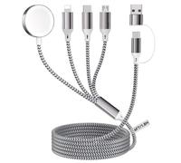 4 in 2 Multi Fast Charger for A pple Watch, 1.8M/6FT USB A/C to iOS Port/Type C/Micro USB/iWatch Nylon-Braided Charging Cable Compatible for iWatch Ultra/SE/1-10/iPhone/iPad/AirPods/Galaxy/HUAWEI