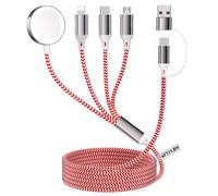 4 in 2 Multi Fast Charger for A pple Watch, 1.8M/6FT USB A/C to iOS Port/Type C/Micro USB/iWatch Nylon-Braided Charging Cable Compatible for iWatch Ultra/SE/1-10/iPhone/iPad/AirPods/Galaxy/HUAWEI