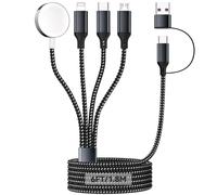4 in 2 Multi Fast Charger for A pple Watch, 1.8M/6FT USB A/C to iOS Port/Type C/Micro USB/iWatch Nylon-Braided Charging Cable Compatible for iWatch Ultra/SE/1-10/iPhone/iPad/AirPods/Galaxy