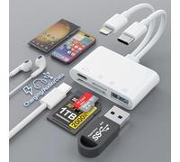 4 in 2 SD Card Reader for iPhone/iPad [MFi Certified], USB C/Lightning to SD Card Adapter with SD TF Type-C USB 4 Slots, Camera Memory Card Reader for iPhone16 15 14 13/iPad/Android, Plug and Play