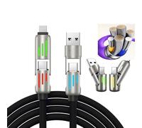 4 in1 Multi Charger Cable, PD 240W with Dual USB-C & USB-A Ports | 1.2m, Metal Ports with Breathing Light Compatible with iPhon14,16 Android Samsung Galaxy MacBook iPad Android devices (Black)