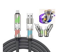 4 in1 Multi Charger Cable, PD 240W with Dual USB-C & USB-A Ports | 1.2m, Metal Ports with Breathing Light Compatible with iPhon14,16 Android Samsung Galaxy MacBook iPad Android devices (Gray)