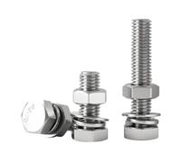4 In1 Set Full Thread 304 Stainless Steel External Hex Hexagon Screw Nut Flat Washer Spring Washer Gasket Combination Bolt(90mm,M14 (1Set))