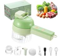 4 In1 Wireless Vegetable Processor, Multifunctional Mini Electric Hand Held Chopper Vegetable Cutter, Easy to Charge, with Cleaning Brush and Cream Whisk, for Garlic, Chili, Meat, Egg(Green)