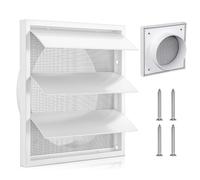 4 Inch/100mm External Wall Vent Cover with Gravity Grille & Flyscreen | Air Vent Covers for Walls, 142x142mm Plate, Gravity Shutters Stop Backdraught,for Bathroom, Kitchen & Tumble Dryer Vents