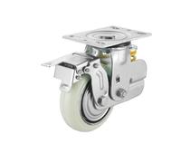 4 Inch 6 Inch 8 Inch Spring Shock Absorbing Universal Wheel Heavy Duty Iron Core With Brake Caster White Silent PU Wheel(4 inches,Brake wheel)