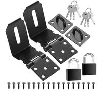 4 Inch 90 Degree Heavy Padlock Hasp, Right Angle Door Clasp Door Lock, Stainless Steel Gate Latch Padlock Staple for Windows, Cabinets, Closets, Sheds, Doors, with a Lock - (Black 2 Sets)