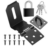 4 Inch 90 Degree Heavy Padlock Hasp, Right Angle Door Clasp Door Lock, Stainless Steel Gate Latch Padlock Staple for Windows, Cabinets, Closets, Sheds, Doors, with a Lock - (Black)