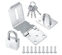 4 Inch 90 Degree Heavy Padlock Hasp, Right Angle Door Clasp Door Lock, Stainless Steel Gate Latch Padlock Staple for Windows, Cabinets, Closets, Sheds, Doors, with a Lock - (Silvery)