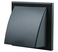 4 inch Black Plastic Cowled Hooded Air Ventilation Wall Grille with Round Spigot and Wind Baffle Backdraught Shutter
