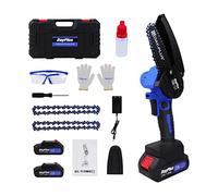 4 Inch Brushless Cordless Chainsaw with 2 x 1500mAh Battery and Charger, Portable Electric Chainsaw Hand Chainsaw 2200 SPM for Tree Branches, Courtyard, Household and Garden