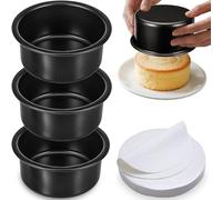 4 Inch Cake Pan Set of 3, Nonstick Smash Cake Pans with 100PCS Parchment Paper for Christmas Birthday, Round Mini Cake Pans Tin for Baking Layer Cakes Small Cheesecake, Straight Side & Dishwasher Safe