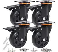 4 Inch Caster Wheels, Casters Set of 4 Heavy Duty with Brake, Polyurethane Foam No Noise Wheels, Safety Dual Locking Plate Industrial Casters, Loading 2000lbs (Two Sets Hardward Kits)