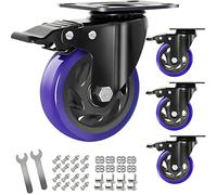 4 Inch Caster Wheels with Brake, Heavy Duty Casters Set of 4 2000lbs, Swivel Plate Casters with Double Ball Bearings, Industrial Caster Wheels for Cart,Furniture,Workbench,Trolley(Two Hardware Kits)