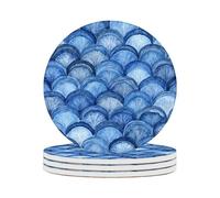 4 Inch Ceramic Coasters for Drinks (4 Pack),Scallop Shells Design, Absorbent Drink Coasters with Cork Base for Table Protection,Decorative Ocean Themed Coasters for Home,Kitchen,Bar