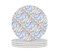 4 Inch Ceramic Coasters for Drinks (4 Pack),Whales Jellyfish Design, Absorbent Drink Coasters with Cork Base for Table Protection,Decorative Ocean Themed Coasters for Home,Kitchen,Bar