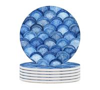 4 Inch Ceramic Coasters for Drinks (6 Pack),Scallop Shells Design, Absorbent Drink Coasters with Cork Base for Table Protection,Decorative Ocean Themed Coasters for Home,Kitchen,Bar
