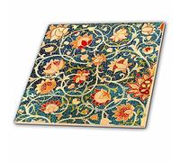 4 Inch Ceramic Tile - William Morris Swirling Flowers Blue Red Orange Floral Pattern Print Vintage Art