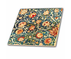 4 Inch Ceramic Tile - William Morris Swirling Flowers Blue Red Orange Floral Pattern Print Vintage Art