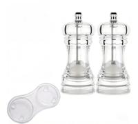 4 Inch Clear Acrylic Pepper Grinder Set of 2 with Storage Tray, Adjustable Coarseness Ceramic Core Salt Mill, Refillable Spice Grinder for Home Kitchen BBQ Cooking