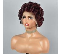 4 inch Curly Wavy 13x4 Lace Front Pixie Cut Wigs Human Hair Body Wave Short Wig for Black Women(Wine red)