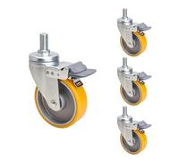 4-Inch Heavy Du Swivel Caster Wheels with Brake PU Replacement Casters Set of 4 M16x25mm Threaded Stem Industrial gth Smooth Rolling and