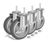 4 Inch Heavy Duty Stem Caster Wheels with Brake, 3/8-16 x 1 Threaded Stem, TPR Soft Quiet Locking Wheel, Set of 4 Swivel Casters for Cart, Furniture and Shelving