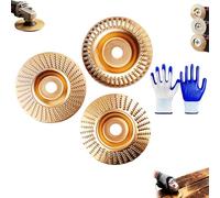 4 Inch High Carbon Steel Woodworking Disc, Angle Grinder Attachments Wood Carving Disc Set, Stump Grinder Teeth Tools for Shaping Surface Smoothing Grinding (Gold H 3pcs+gloves)