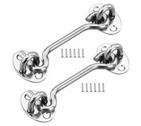 4 Inch Hook and Eye Latch, 2Pcs 100mm Silver Gate Hook Stainless Steel Cabin Hook, Hook Eye Latch Door Lock Hook Lock, Latch Apply to Wooden Gates, Window Brace Gate Door Catch