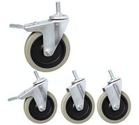 4 Inch Industrial TPR Panel Rollers High Performance Quiet Casters with M10 Thread 300kg Load Capacity Brake for Hospital Factory School Hotel Black Rubber