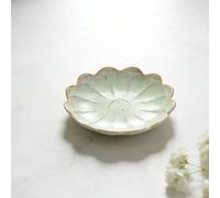 4 Inch Kiln Change Ceramic Small Dish - Unique Artwork Lotus Leaf Bowl for Hamster Food, Jewelry Display, Sauce & Decorative Ornament(Floral, Green)