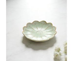 4 Inch Kiln Change Ceramic Small Dish - Unique Artwork Lotus Leaf Bowl for Hamster Food, Jewelry Display, Sauce & Decorative Ornament(Floral, Green)