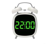 4 Inch LED Display Digital Twin Bell Alarm Clock for Home and Office - Silent Operation, USB Powered or 3x AAA Battery Operated Bedside Clock(White G)