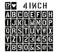 4 Inch Letter and Number Stencils, Letters and Numbers Stencil Kit, 42 Pcs Reusable Plastic Stencil for Wood Signs, Walls, Fabric, DIY Crafts