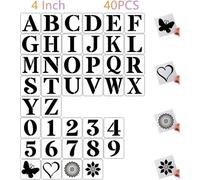 4 Inch Letter Stencils and Numbers,40 Pcs Reusable Plastic Large Alphabet Art Craft Stencils for Painting on Wood, Wall, Fabric, Rock, Chalkboard,Signs, DIY Art Projects