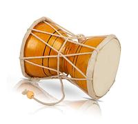 4 Inch Small Handmade Traditional Authentic Wooden & Leather Classical Indian Folk Dumroo Damroo Damaru Hand Drum Percussion Instrument Set, Decorative Collectible Showpiece World Musical Instruments