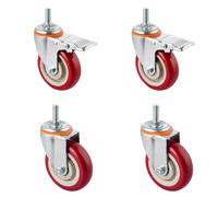 4-Inch Swivel Industrial Caster Wheels with Brake, 990lbs Load Capacity, Noise-Free, Wear Resistant, M10/M12/M16 Threaded Stem, Perfect for Furniture & Carts (2 Swivel + 2 Brake, M16*30mm)
