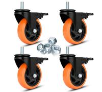 4 inch Threaded Stem Casters Set of 4 Heavy Duty 1200Lbs 1/2"-13 x 1" Castor Wheels Dual Locking Industrial Caster Swivel Caster with Brakes Safety Smooth No Noise Wheels for Cart, Furniture