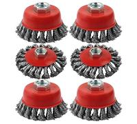 4 Inch Wire Wheel Cup Brush Set for Grinder, WENORA 6 Pack Wire Wheels for 4 1/2 Angle Grinder -5/8 Inch Threaded Arbor -0.02 Inch Carbon Steel Brush for Heavy Cleaning Rust Stripping