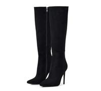 4 inch Women's Knee High Long Boots, Stiletto Tall Pointed Toe Heeled Boot Leather Suede Comfortable Sexy Black 8.5