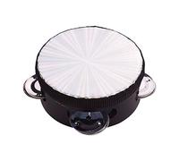 4 Inch Wooden Radiant Tambourine Handbell Hand Drum with Single Row Jingles Reflective Drum Head Percussion Instrument Musical Toy for Adults Kids Dancing Singing Party