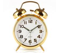 4 inches Twin Bell Extra Loud Alarm Clock with Backlight,Battery Operated,Silent Non Ticking,for Heavy Sleepers,Bedrooms,Bedside Table,Retro Decorative Desk Clocks. (Golden)
